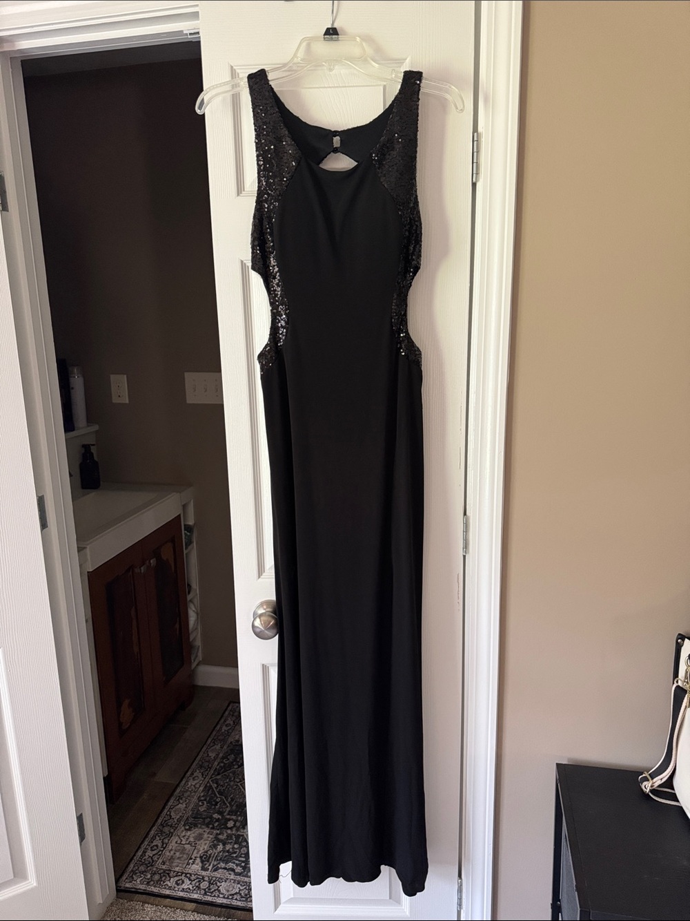 My Michelle Black Sequin-Trim Maxi Dress